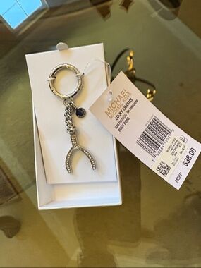 Michael Kors Silver Crystal Wishbone Charm Keyring